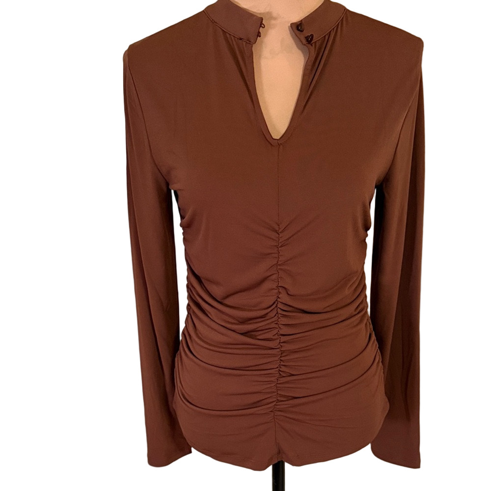 VENUS Chic Brown Ruched Blouse